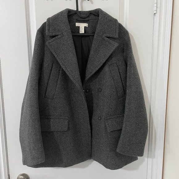 H&M - Wool Blend Grey Pea Coat - Picture 1 of 6